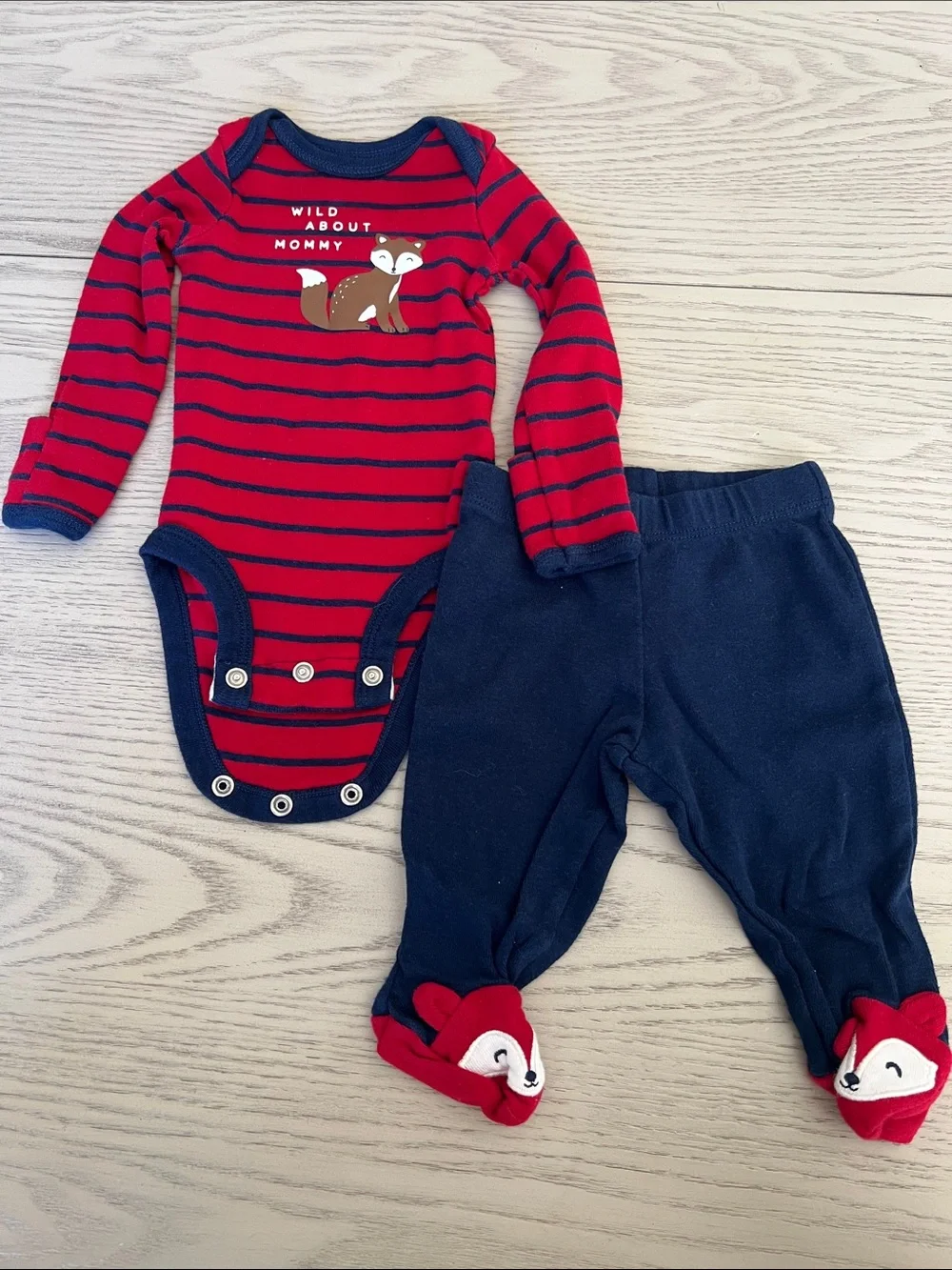 Carter's Red & Navy Striped Fox Bodysuit Set - Picture 1 of 1